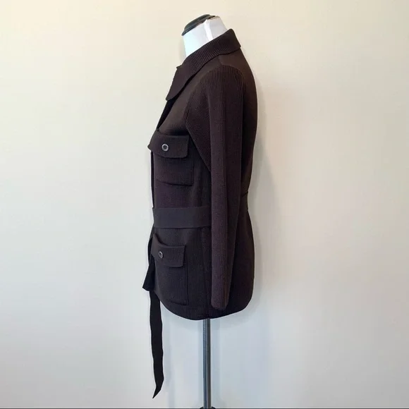 Vintage 70s? Jaeger Brown Wool Button Up Sweater Jacket Point Collar Size 38 - Picture 3 of 12